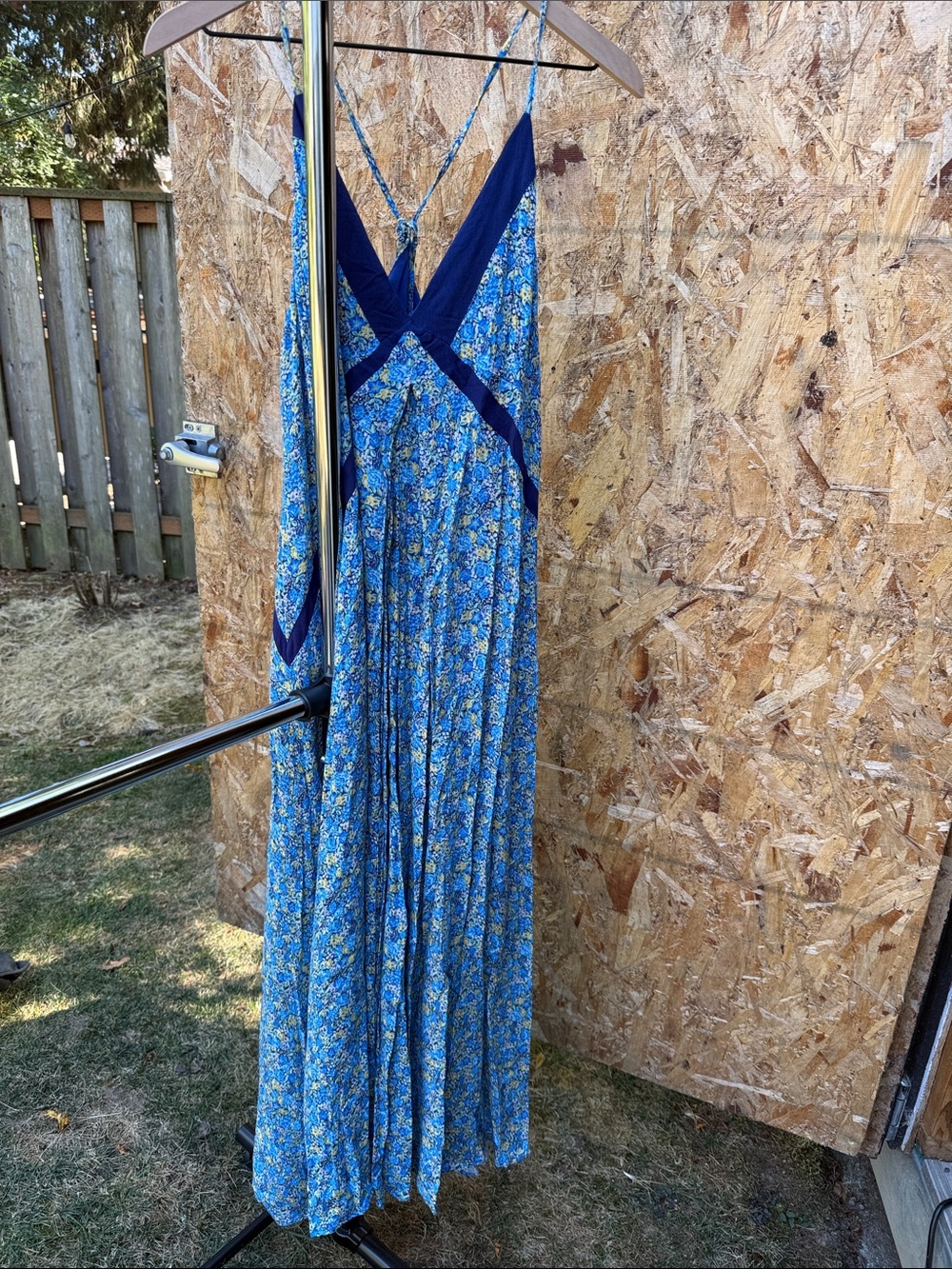 In Loom Women's Blue Floral Maxi Dress with Navy Trim